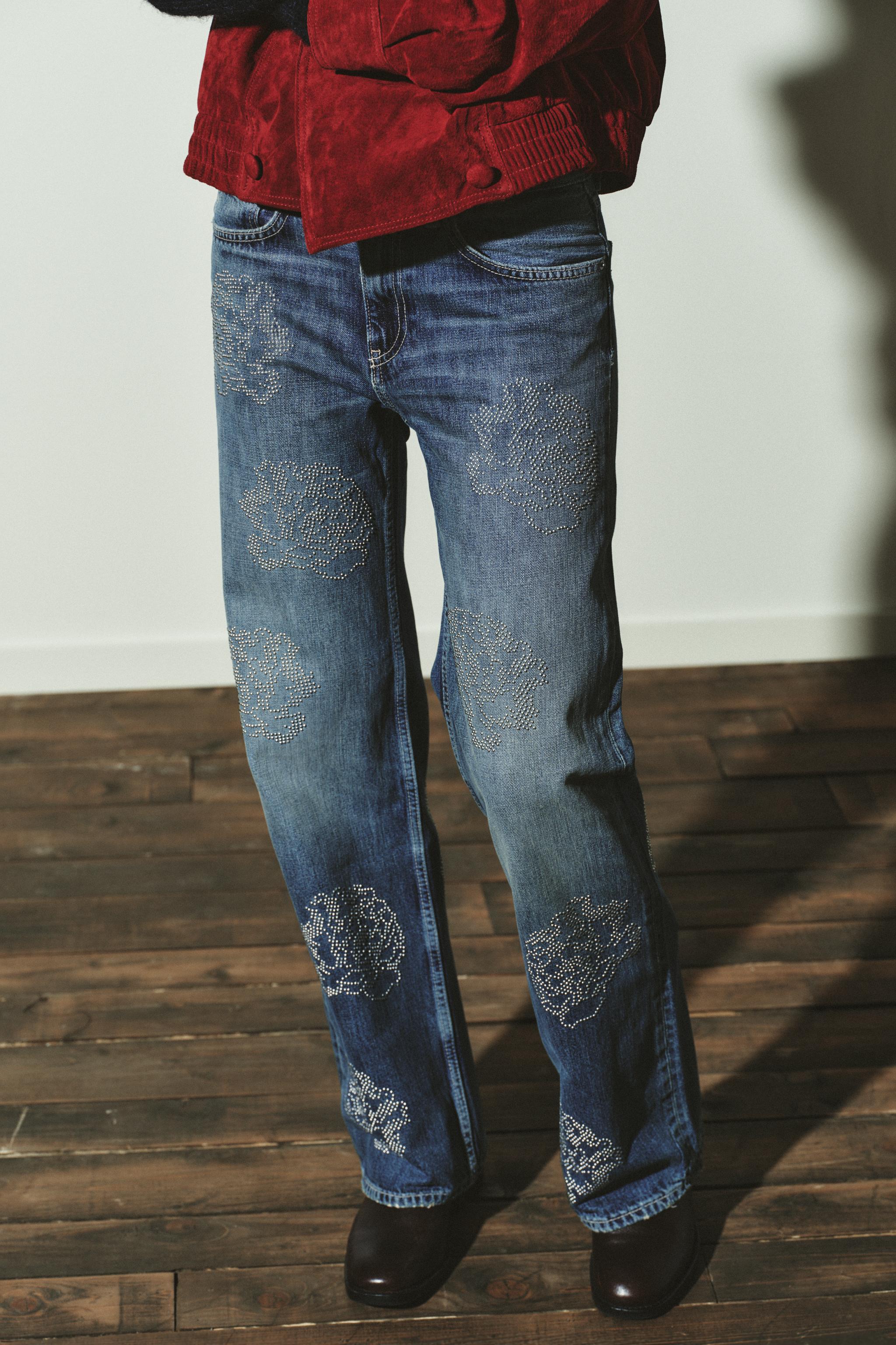 HIGH-WAIST BARREL TRF FLORAL JEANS